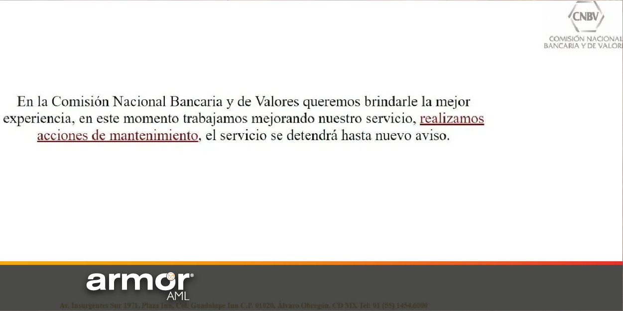 Armor_AML_Sistema de prevencion de lavado de dinero_Anti-Money Laundering_Caos en la CNBV- se le cae el sistema de recepción de información de las entidades financieras